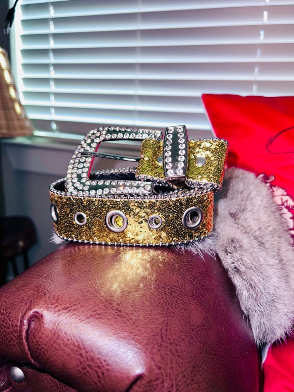 Gold Glitter Rhinestone Buckle Belt